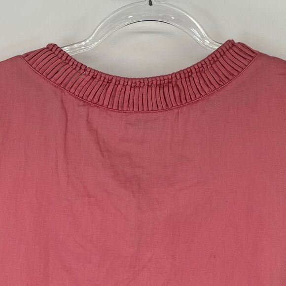 TALBOTS Women’s Top S Pink Keyhole Neck Short Sleeve 100% Cotton Blouse Pleated - Picture 10 of 12